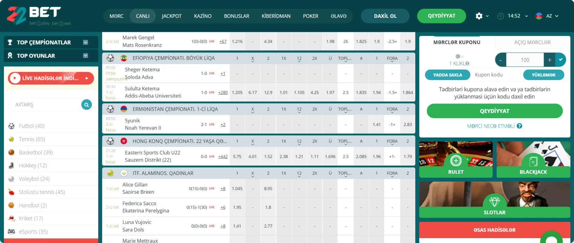 22Bet idman kitabı